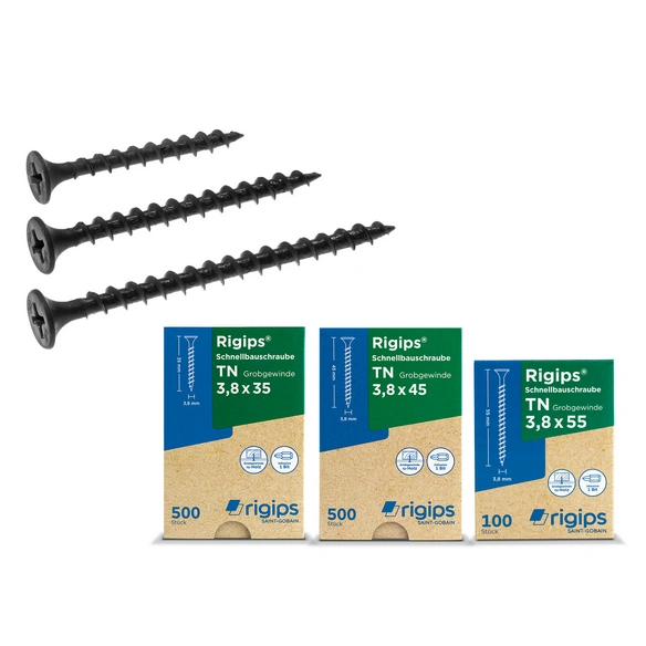 Rigipsschrauben, ØxL: 3,8 x 45 mm, phosphatierter Stahl, 500 Stück