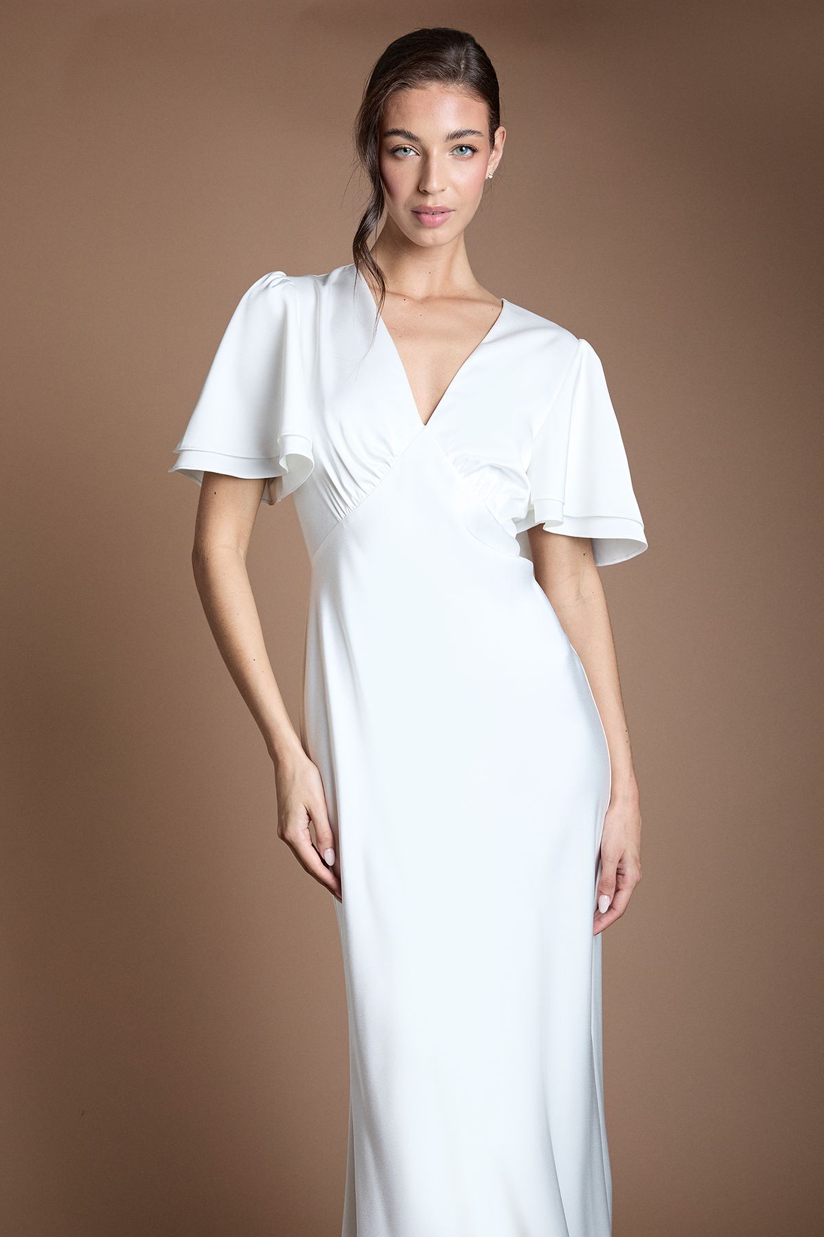 Oasis Deep V Fluted Sleeve Maxi Wedding Dress