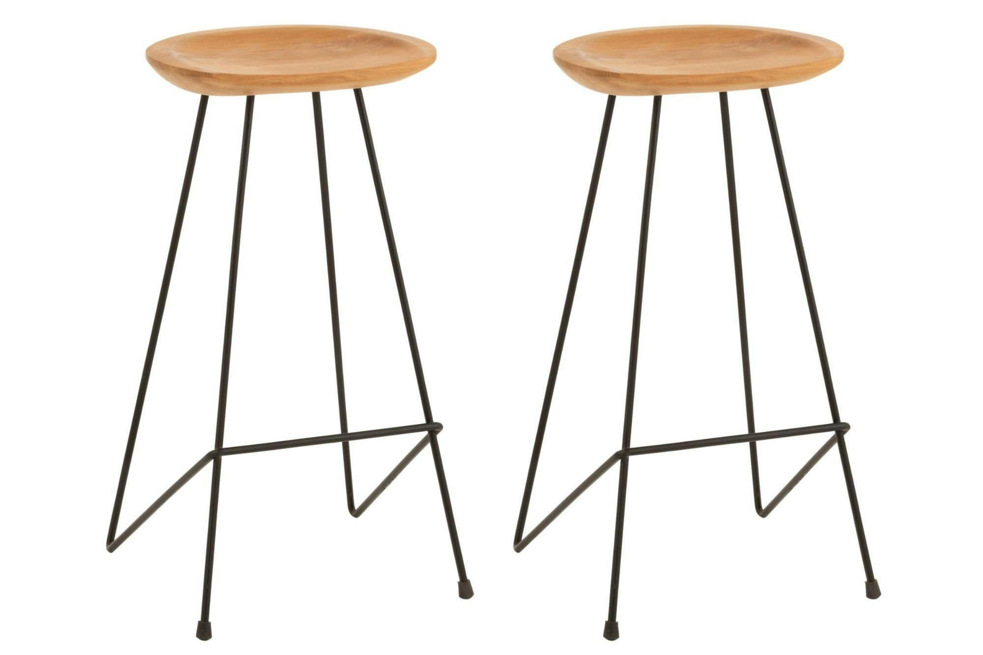 FELIX - Lot de 2 tabouret de bar en teck et métal