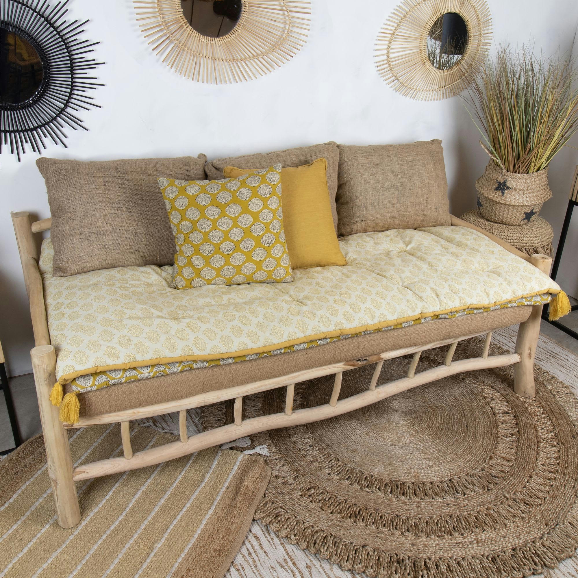 INAYA - Couvre canapé en coton camel 195cm