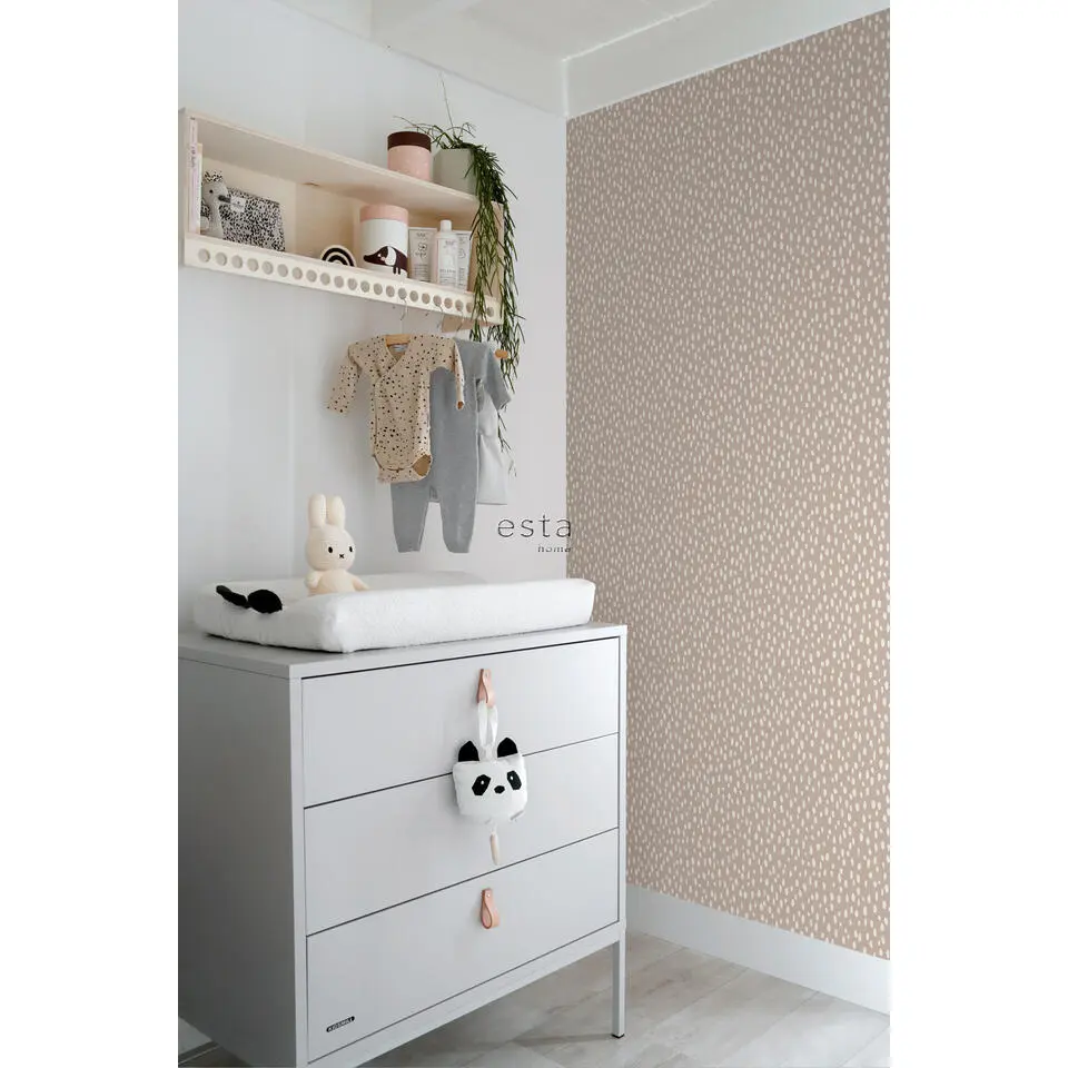 ESTAhome behang stippen oudroze en wit - 53 cm x 10.05 m