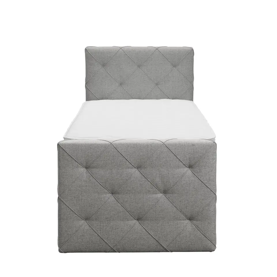 Boxspring met voetbord Liv geruit - lichtgrijs - 90x200 cm - ronde poot