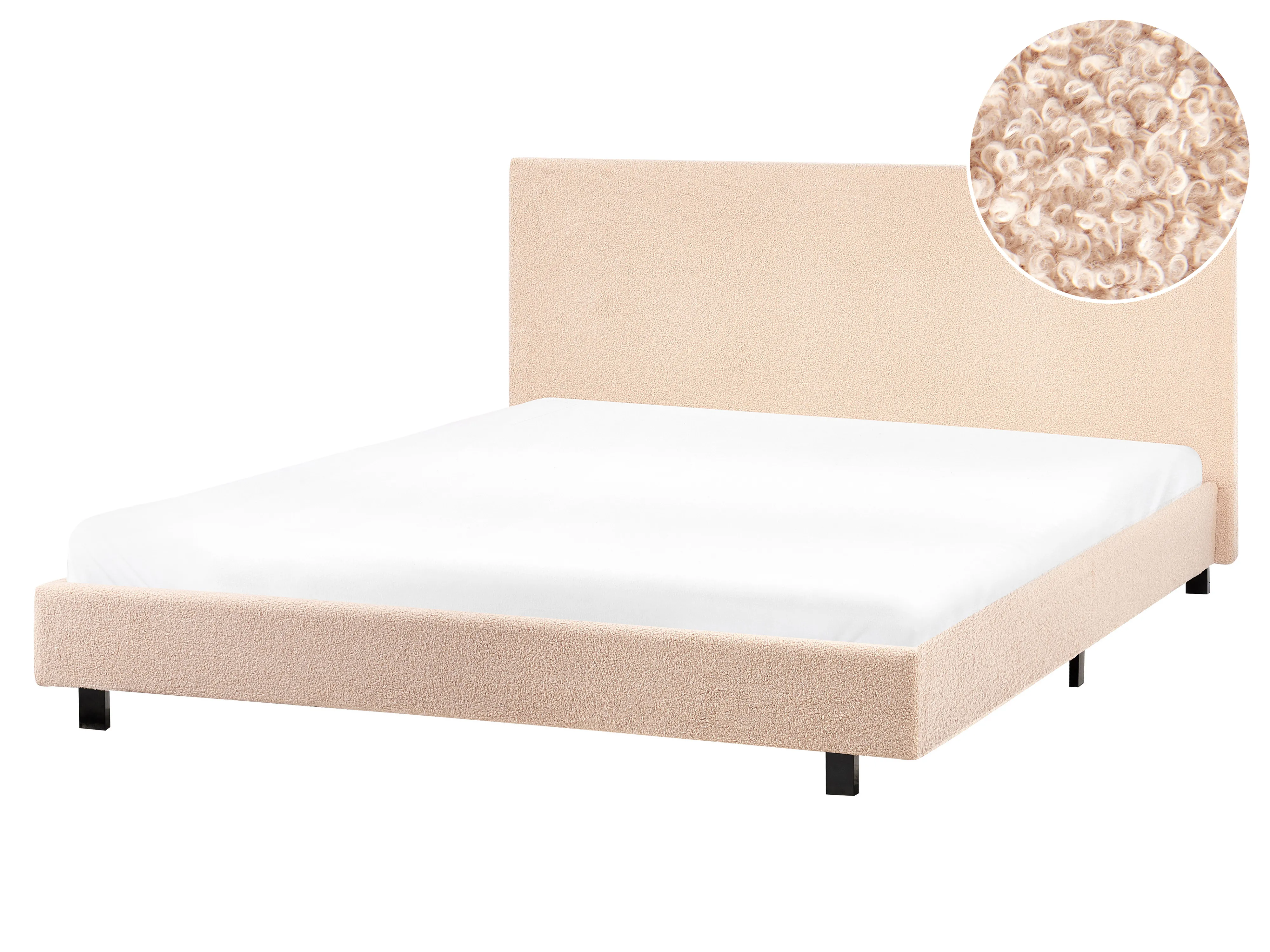 Bed Boucle ALBI 160 x 200 cm (EU King Size) Beige