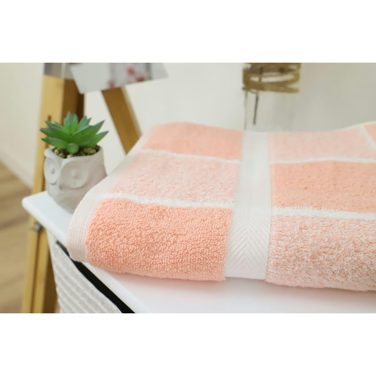 - Drap de douche éponge à carreaux en coton saumon 70x140 cm