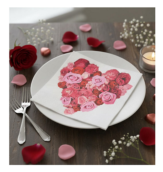 Lot de 20 serviettes papier Coeur roses