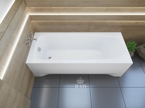 Baignoire rectangulaire 170 x 75 MEDIUM acrylique blanc   avec Tablier   Pieds   Vidage à chromé