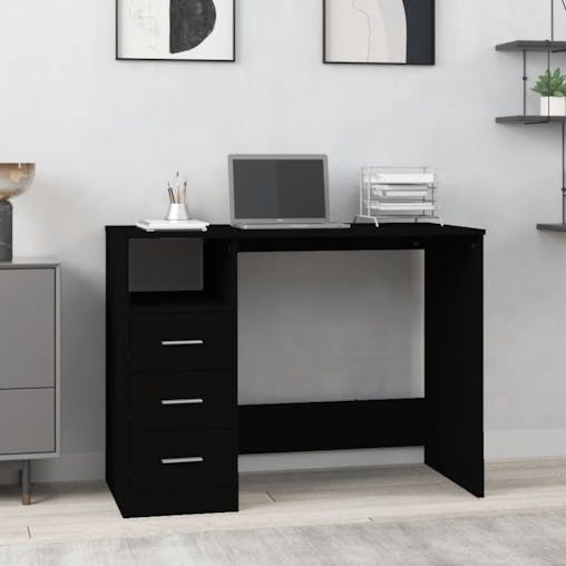 NNEVL Desk with Drawers Black 102x50x76 cm Engineered Wood