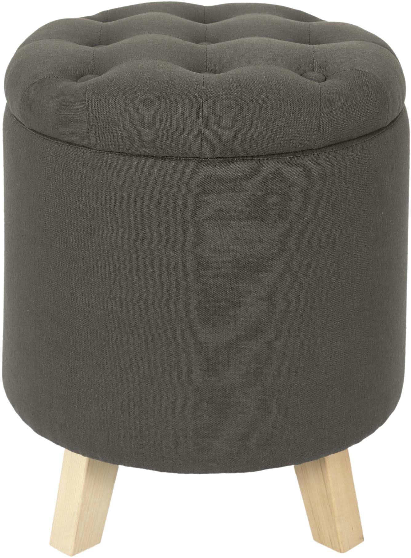 - Pouf coffre rond pieds en bois eleonor gris