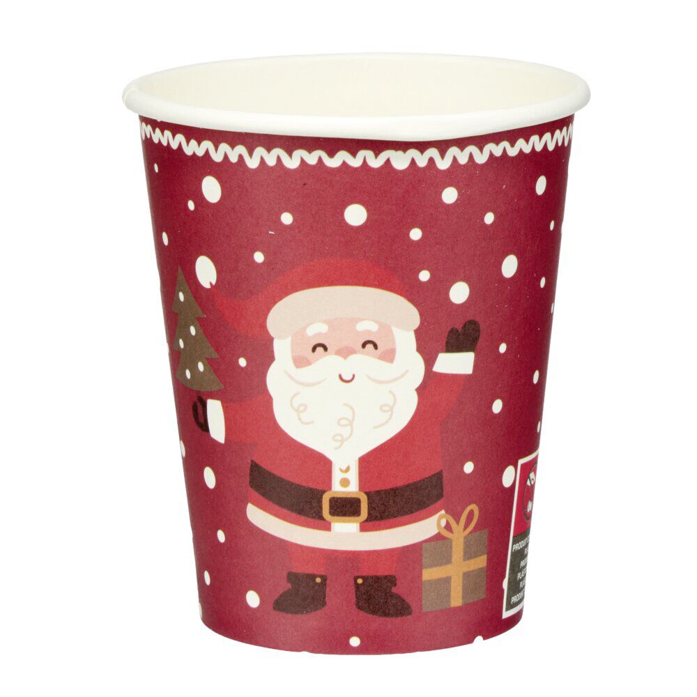 Gobelet en papier X8 pcs imprimé Père No&euml;l L8XH5 cm rouge