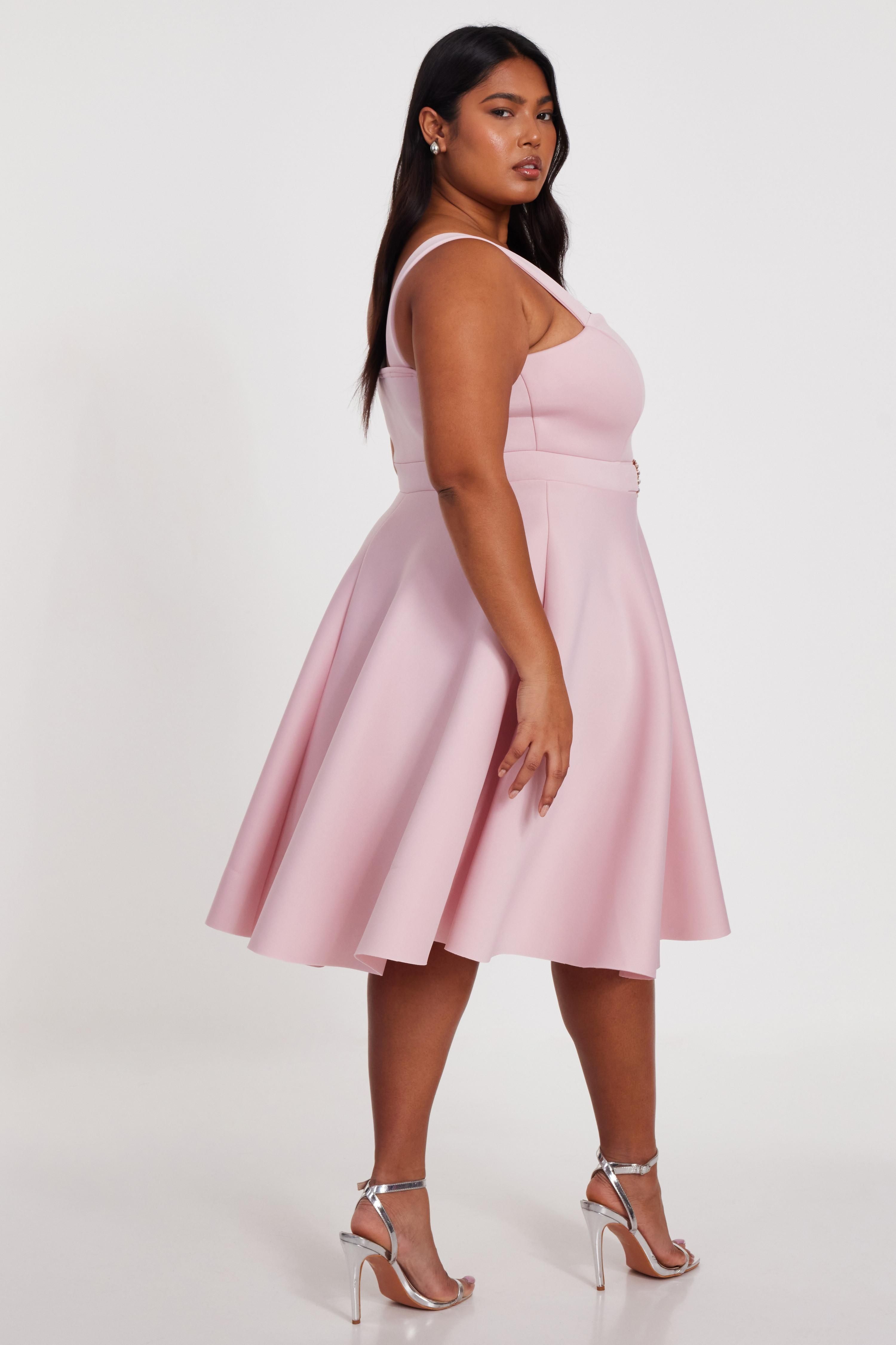 Quiz Pink Curve Belted Skater Dress