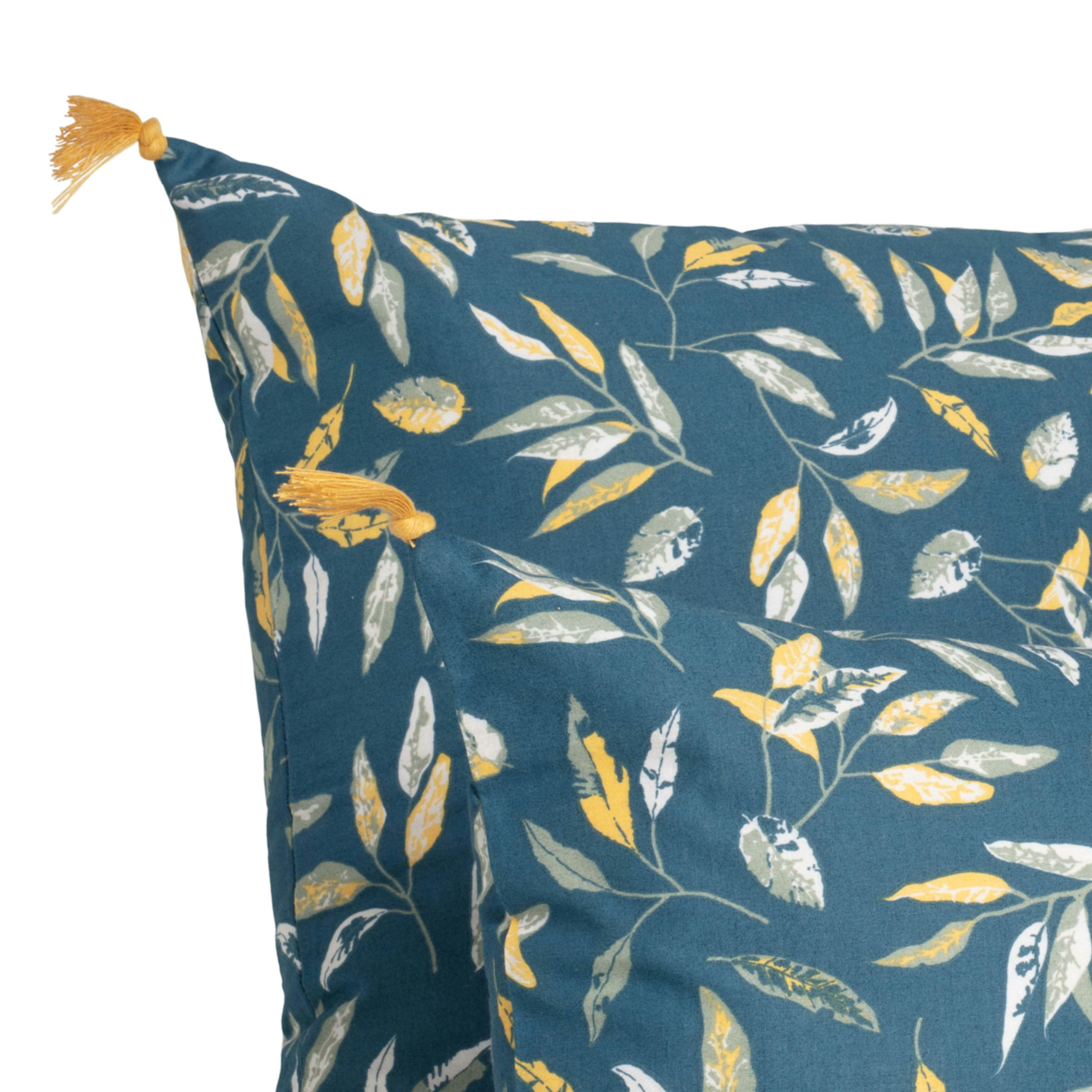 OMBRE VÉGÉTALE - Housse de coussin imprimé en coton 33x57cm Indigo, Curry