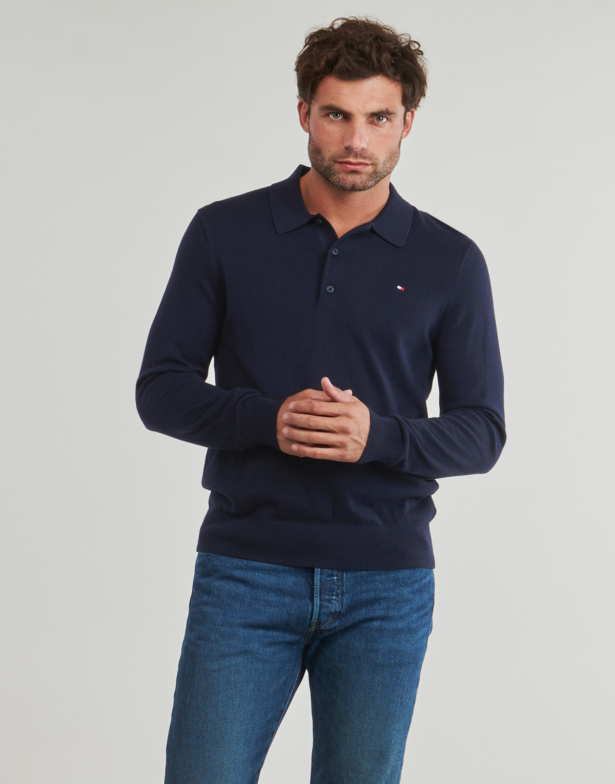 Tommy Hilfiger - PIMA ORG CTN CASHMERE LS POLO - Marine