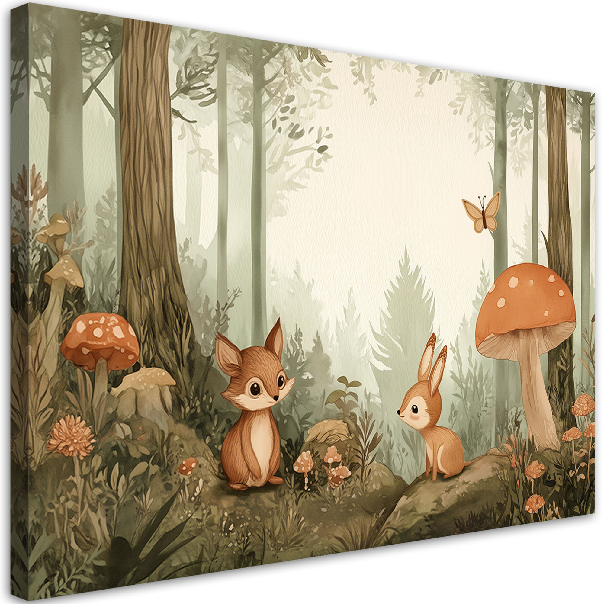 Feeby Obraz do pokoju dziecięcego, Leśne Zwierzęta Natura Beżowy 60x40