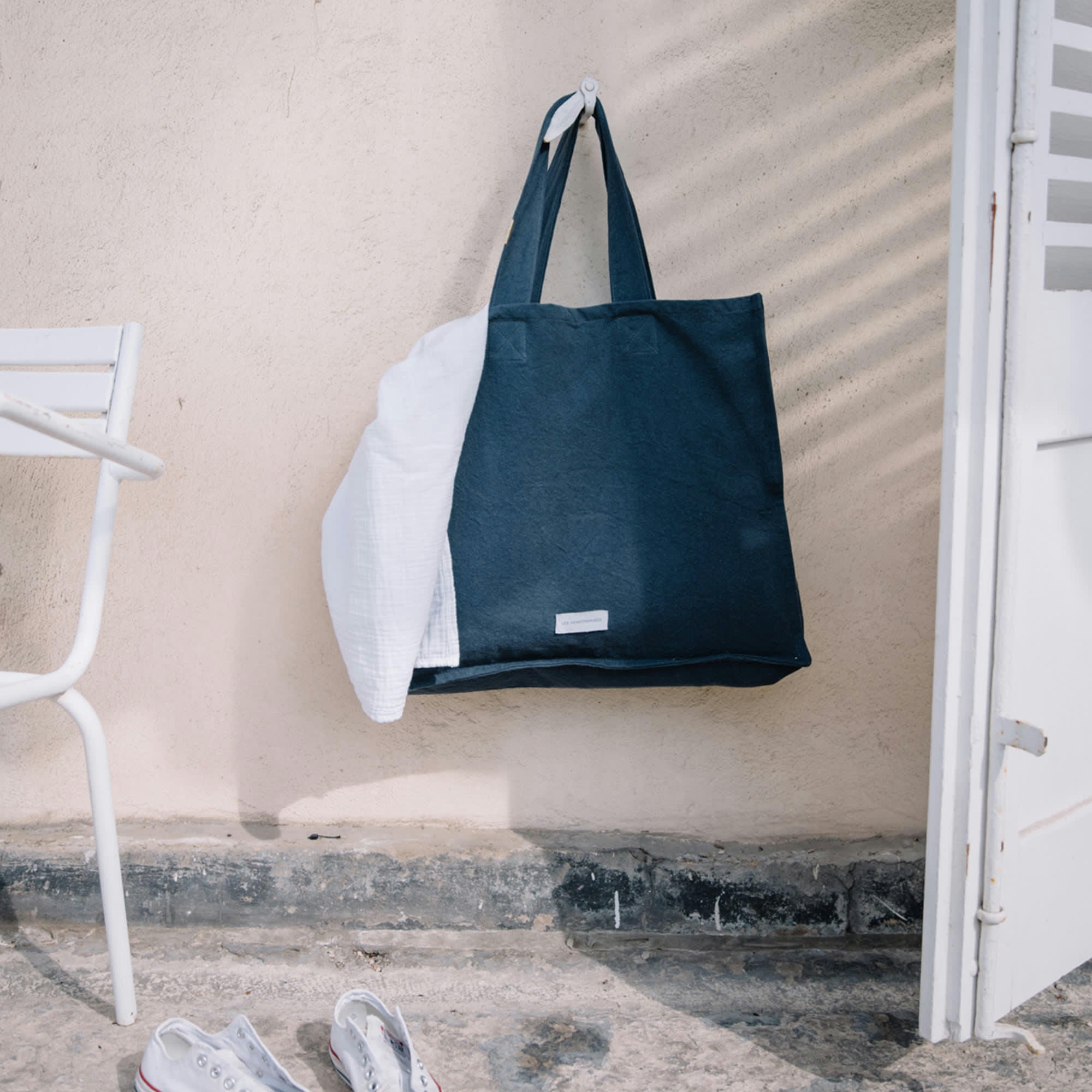 - Grand cabas en toile de coton bio bleu orage