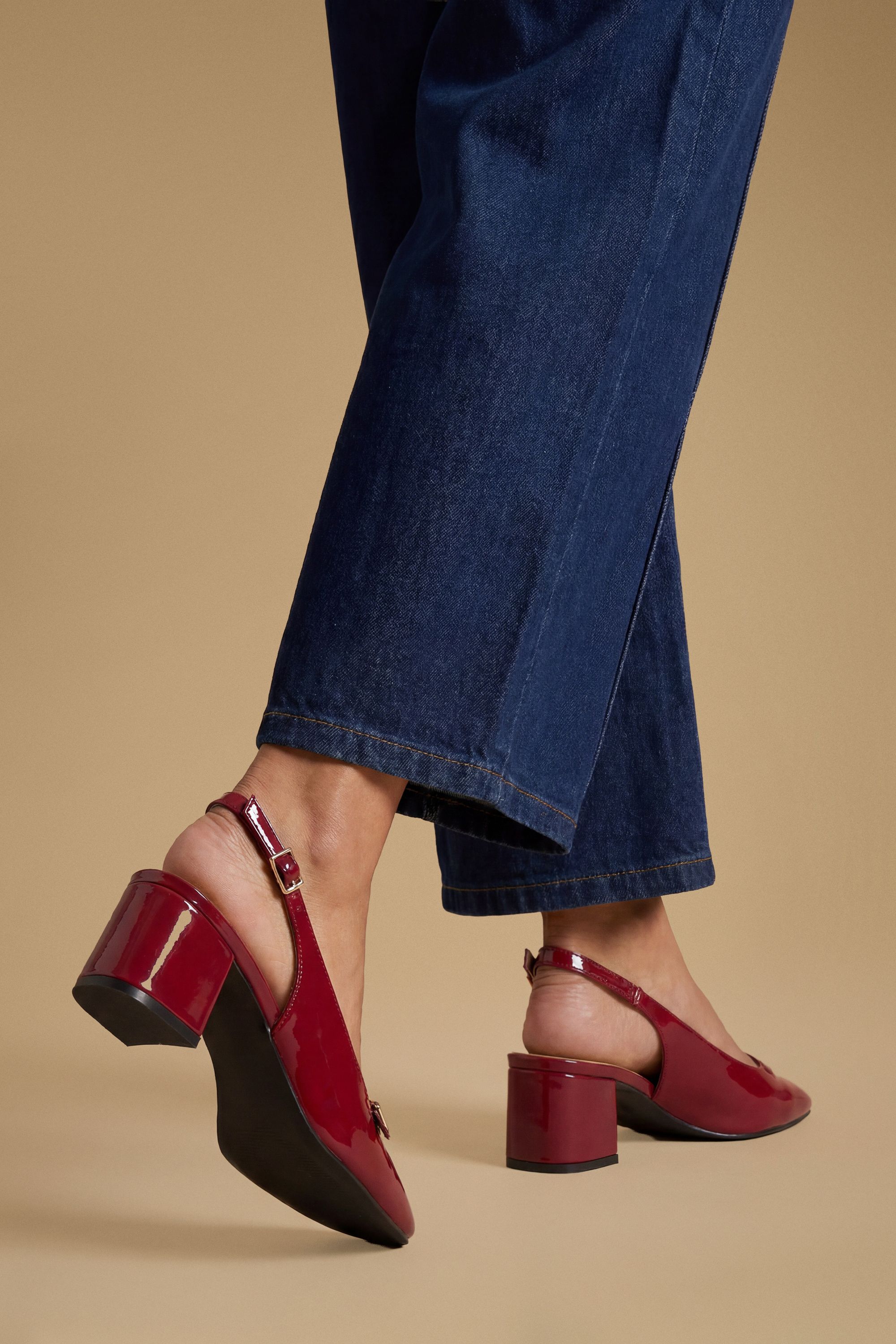 Oasis Sheela Faux Patent Leather Block Heel Slingback Mary Janes