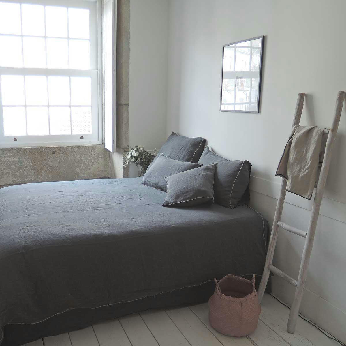 OSLO - Parure de lit en lin lavé 260x240 cm - Gris