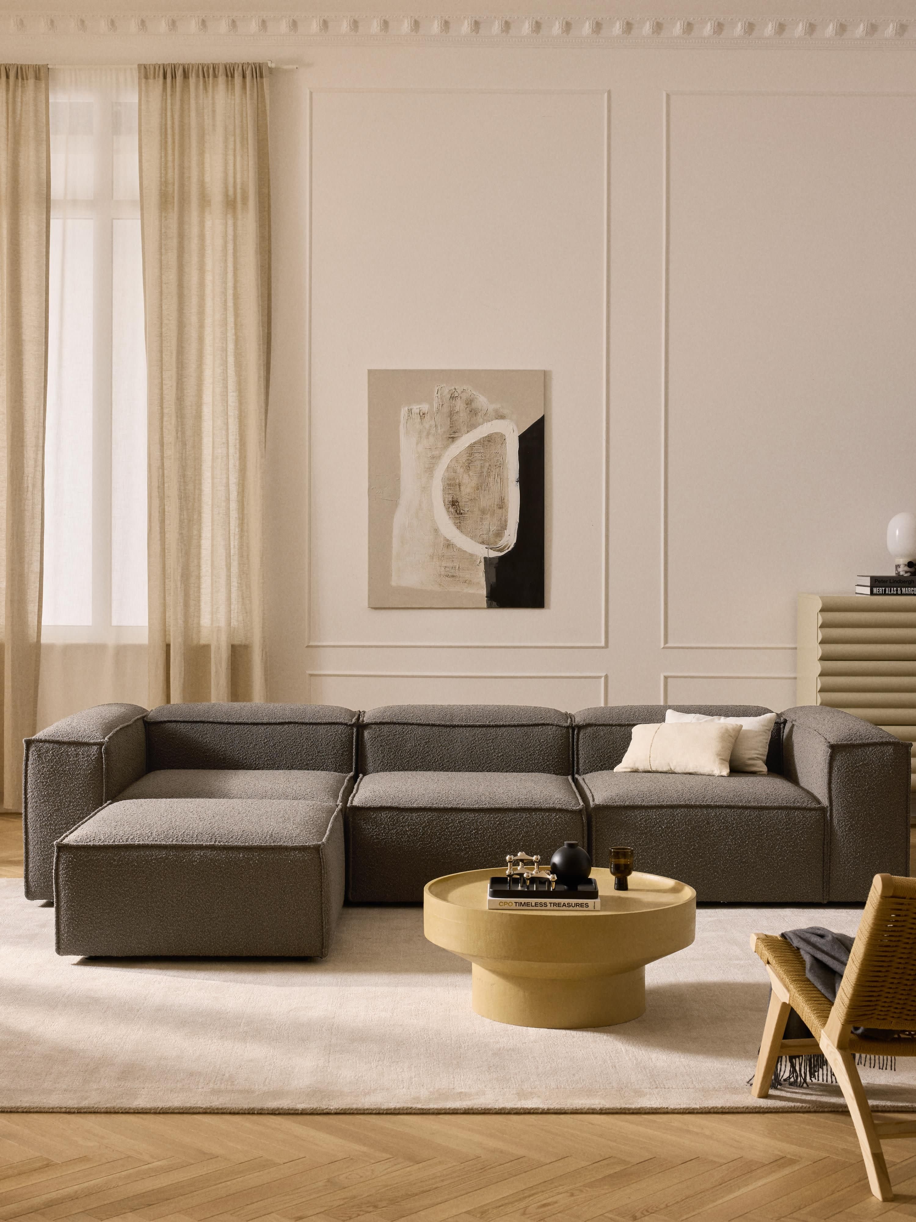 Modulares Sofa Lennon (4-Sitzer) aus Bouclé mit Hocker (links/rechts)