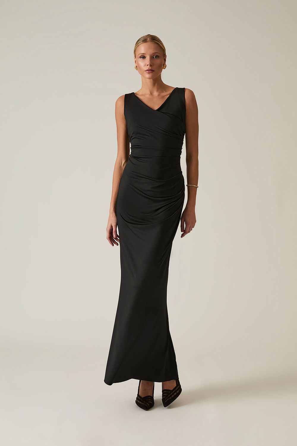 James Lakeland Black Sleeveless Gathered Maxi Dress