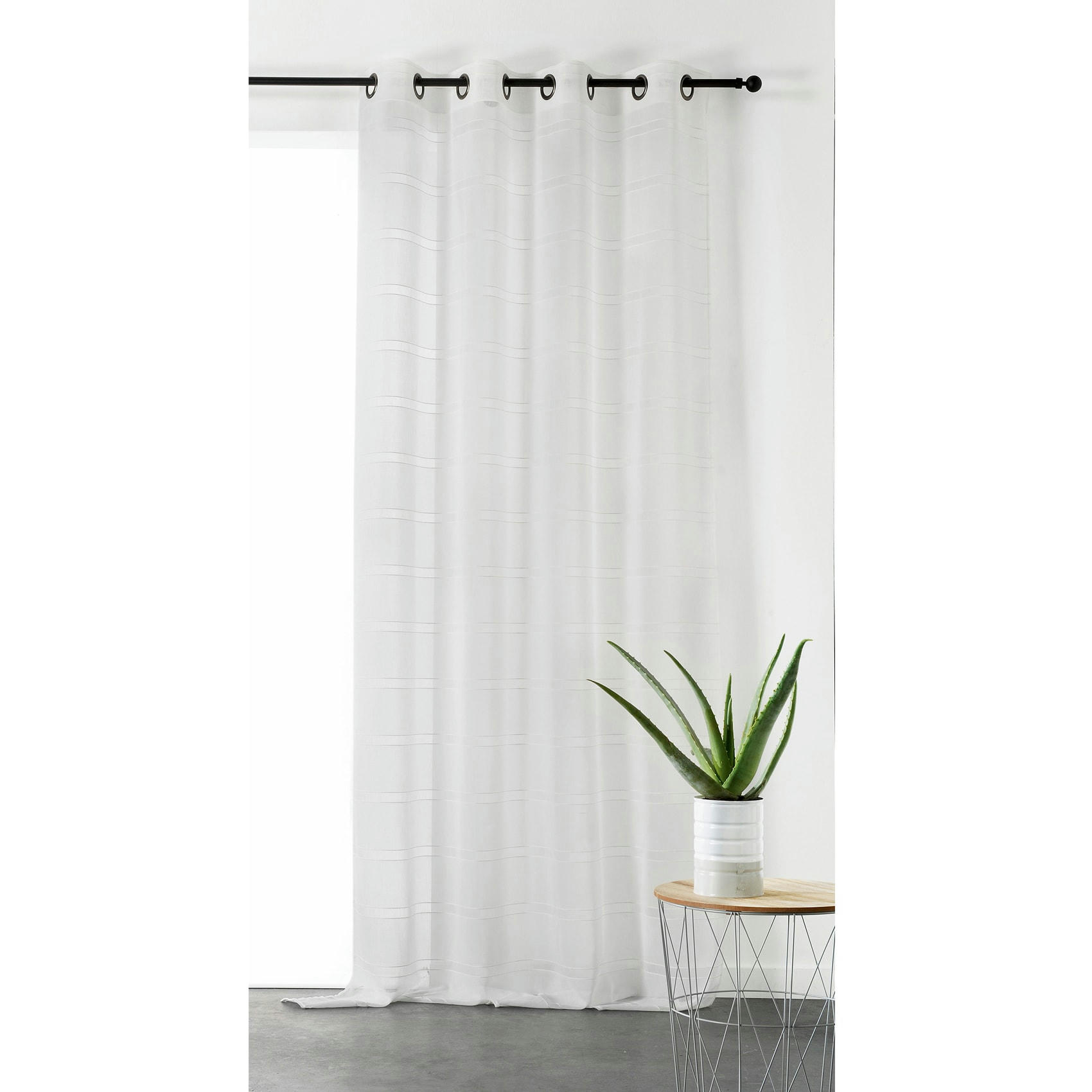 - Voilage rayé et tamisant cordelette polyester ecru 140x250 cm