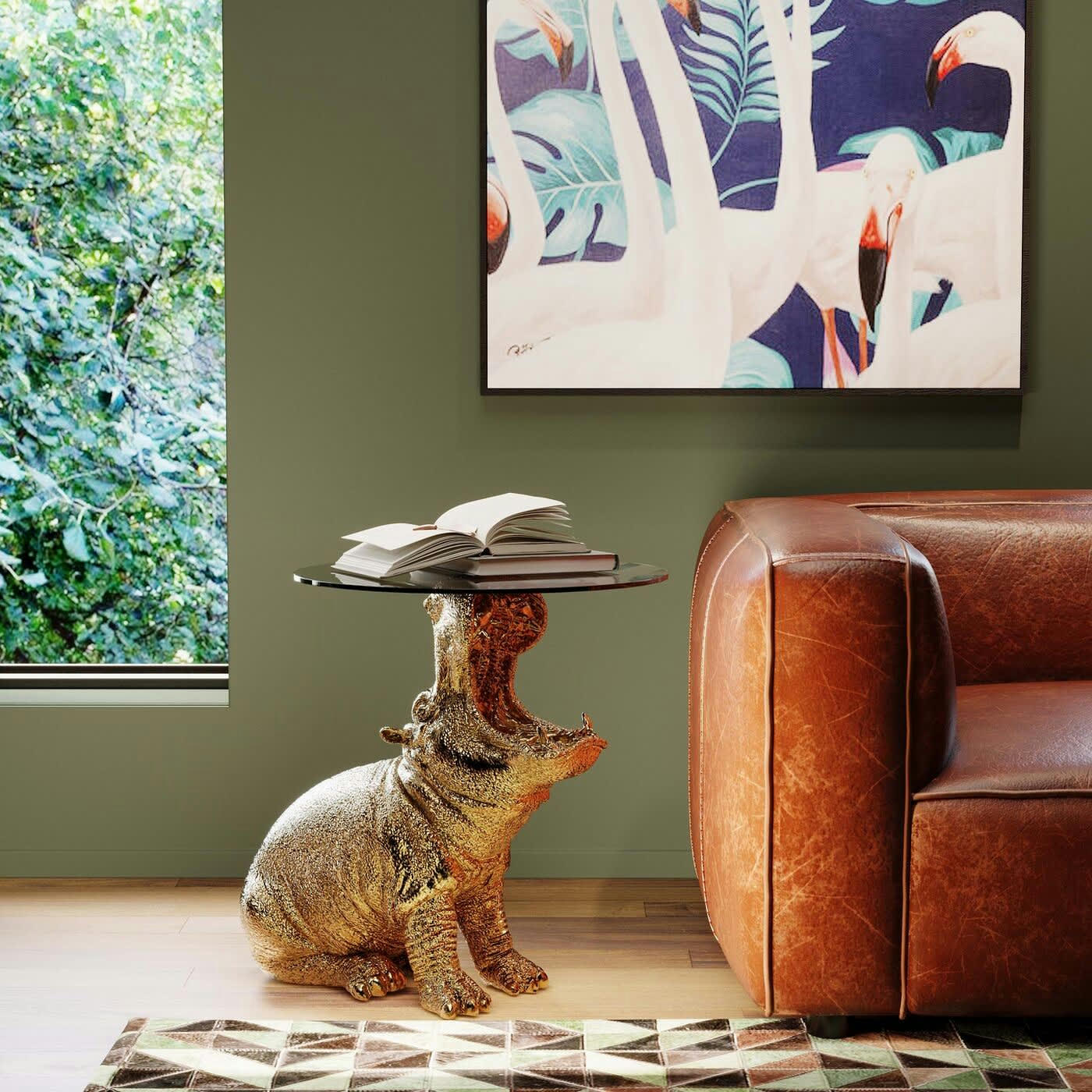 - Table d'appoint hippopotame doré Kare Design