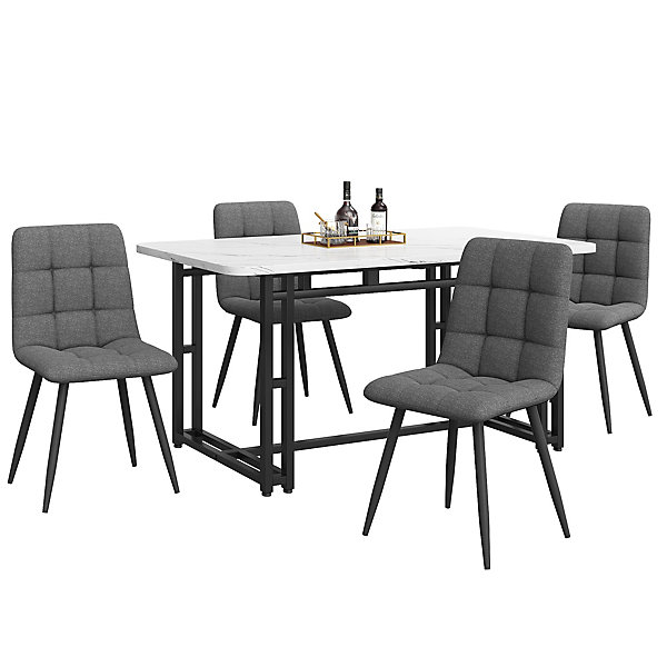 Ensemble table et chaises 140x80x75 cm avec 4 chaises assise rembourrée en lin gris foncé, structure métal