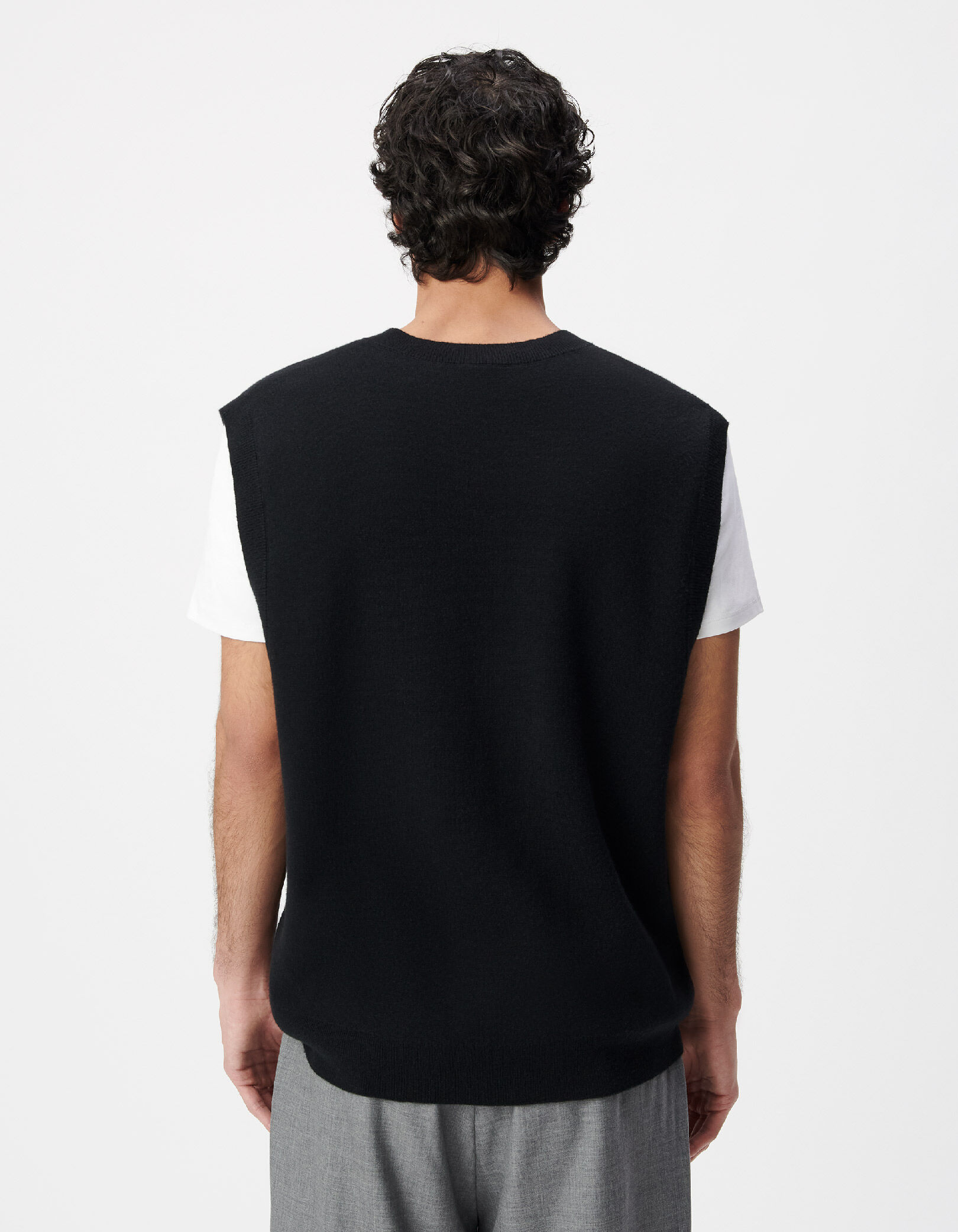 Pull sans manches noir tricot encolure V Homme