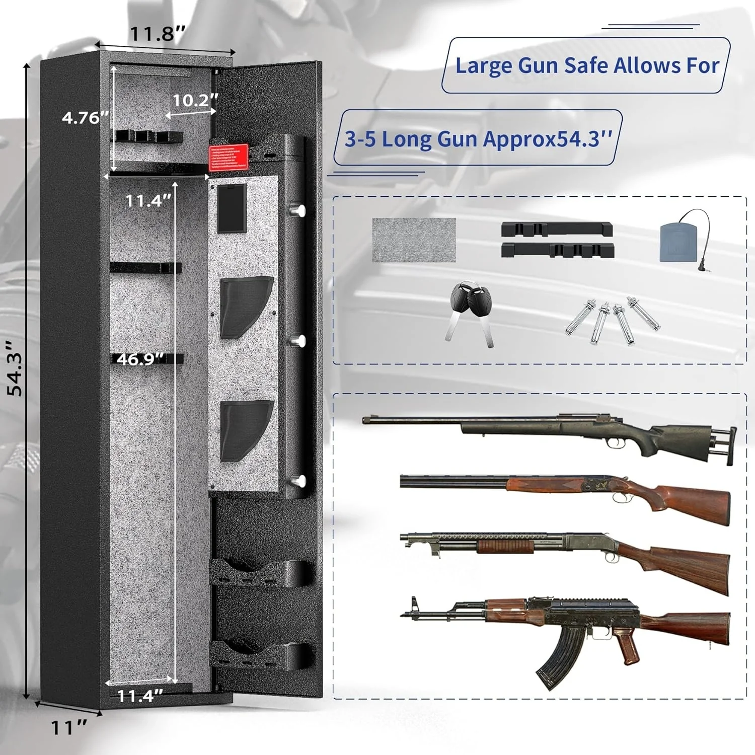 4-10 Gun Fully Assembled Rifle Safe Cabinet with Digital Keypad or Fingerprint & Lock