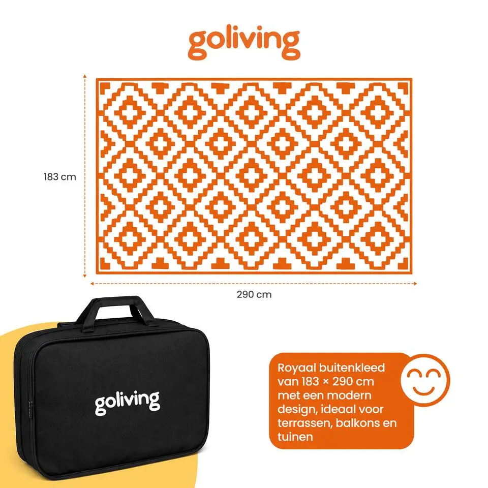 Goliving Buitenkleed Summer Diamond - 183x290CM - Draagtas - Grijs/Wit