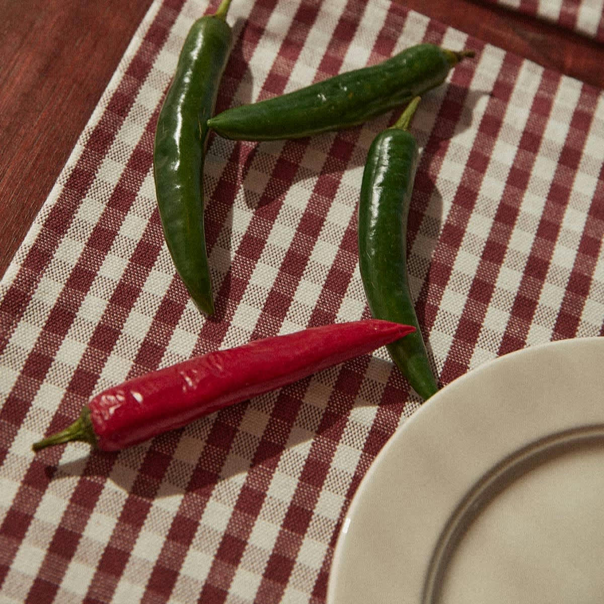 EQUILIBRE - Set de table en coton imprimé vichy rouge 35x50