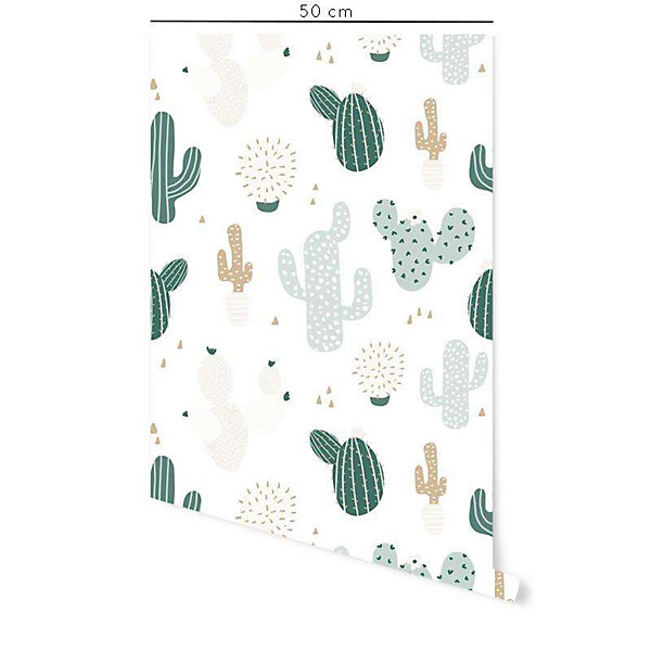 Papier peint adhésif cactus vert et beige en vinyle lavable et amovible - 1 rouleau 50x300 cm - Decochic