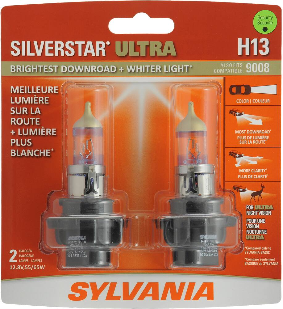 H13 Sylvania SilverStar® ULTRA Halogen Headlight Bulb, Whiter Light, 2-pk
