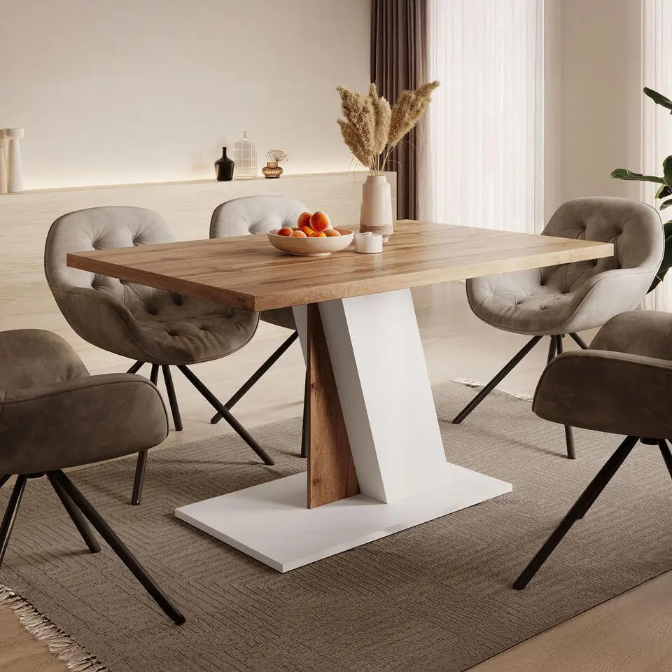 Meubella - Eetkamertafel Brand - Eiken - Wit - 138 cm
