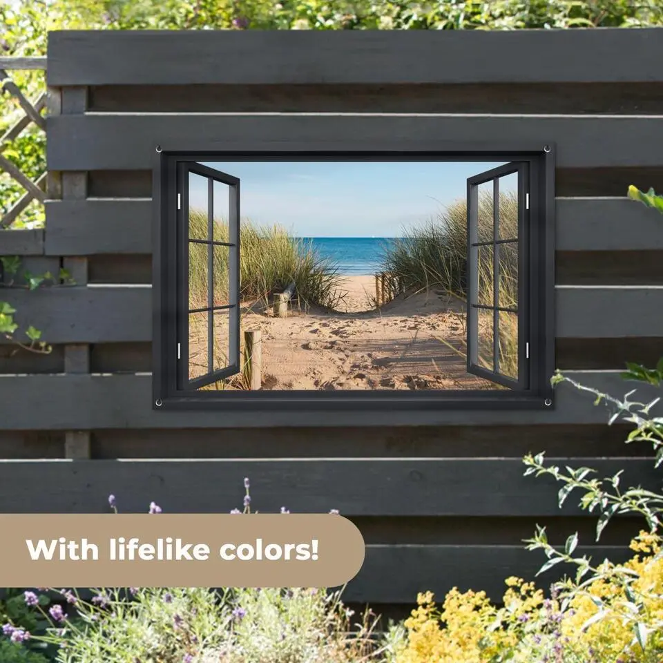 MuchoWow Tuinposter 120x80cm Doorkijk Strand Zee Zand Water