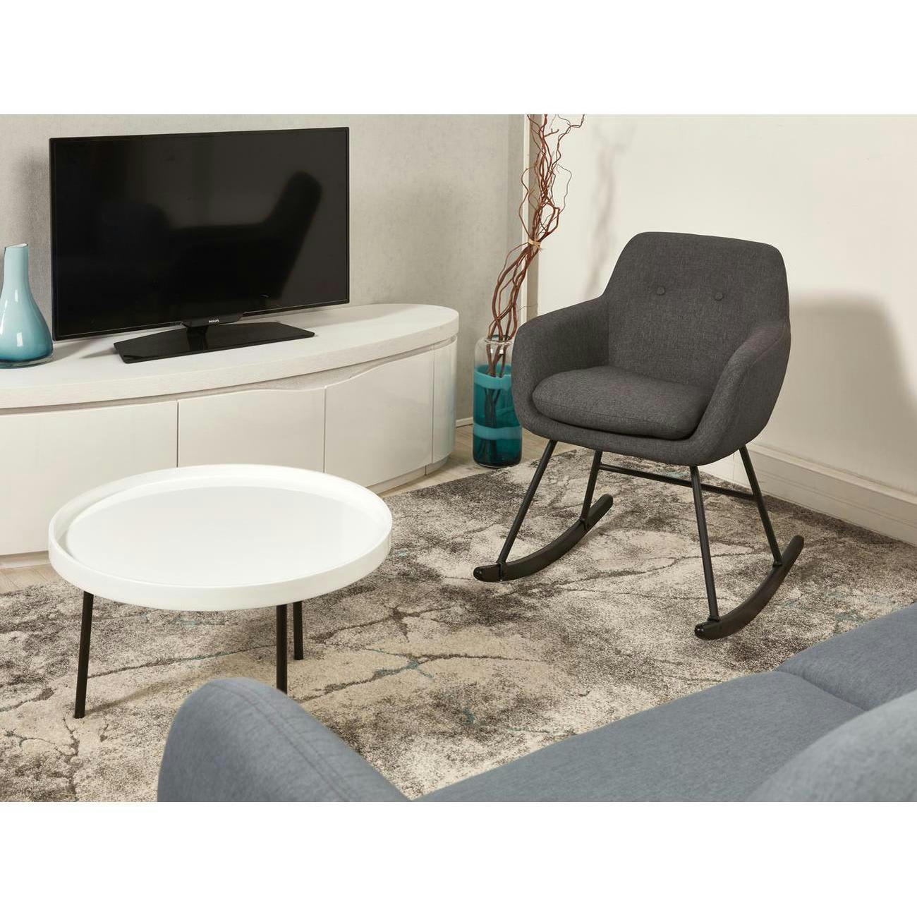 ROCKY - Rocking chair assise tissu gris pieds métal noir