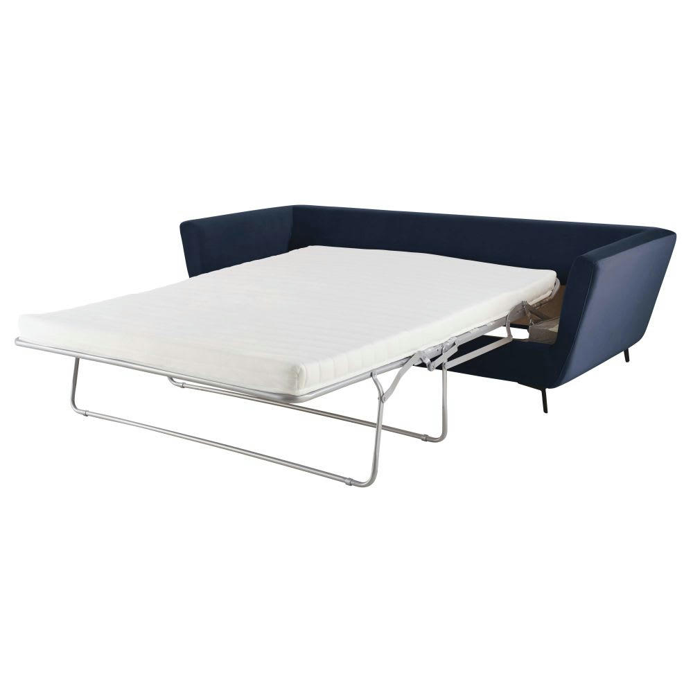 Prague - Canapé convertible 2/3 places en velours bleu nuit