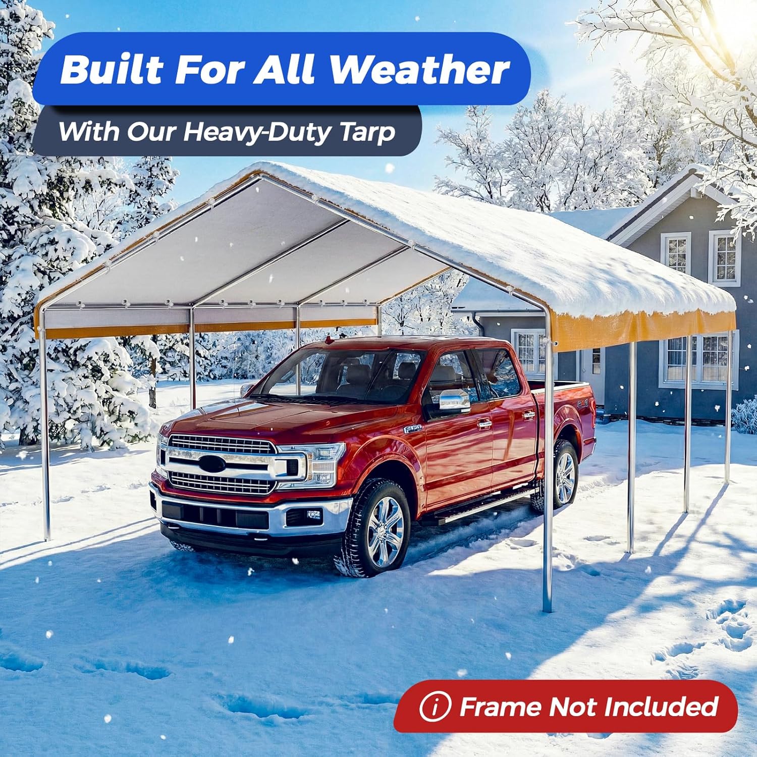 13x20 FT Carport Canopy Replacement Cover, Heavy Duty Car Garage Top Tent Shelter Tarp, Waterproof & UV Protected, Easy Installation with Ball Bungees, Beige (Frame Not Included)