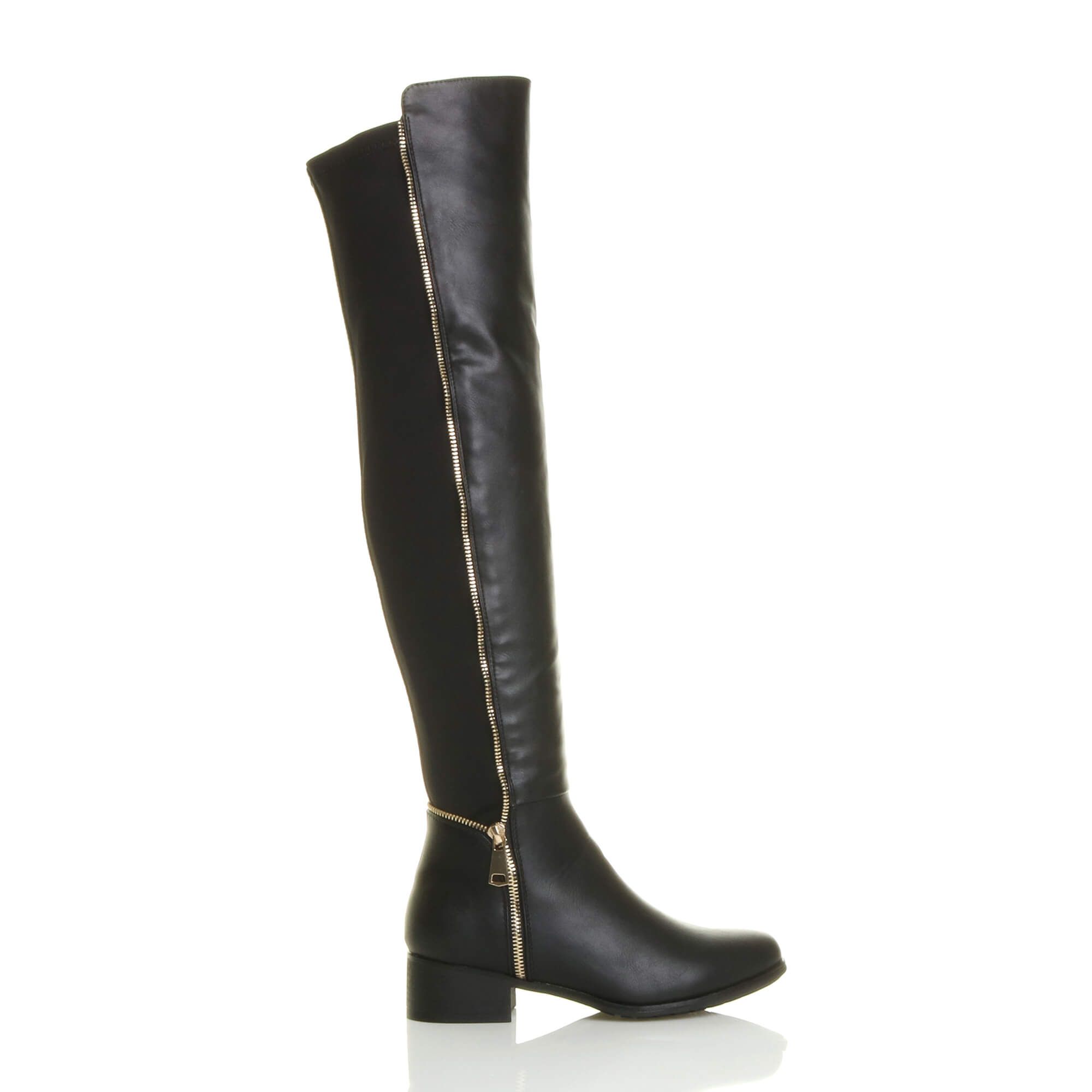 AJVANI Elastic Gold Zip Over The Knee Boots
