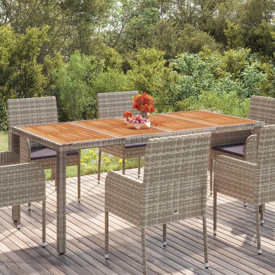 vidaXL - Tuintafel Met Houten Blad - Grijs - Poly rattan - 190 x 90 x 75 cm