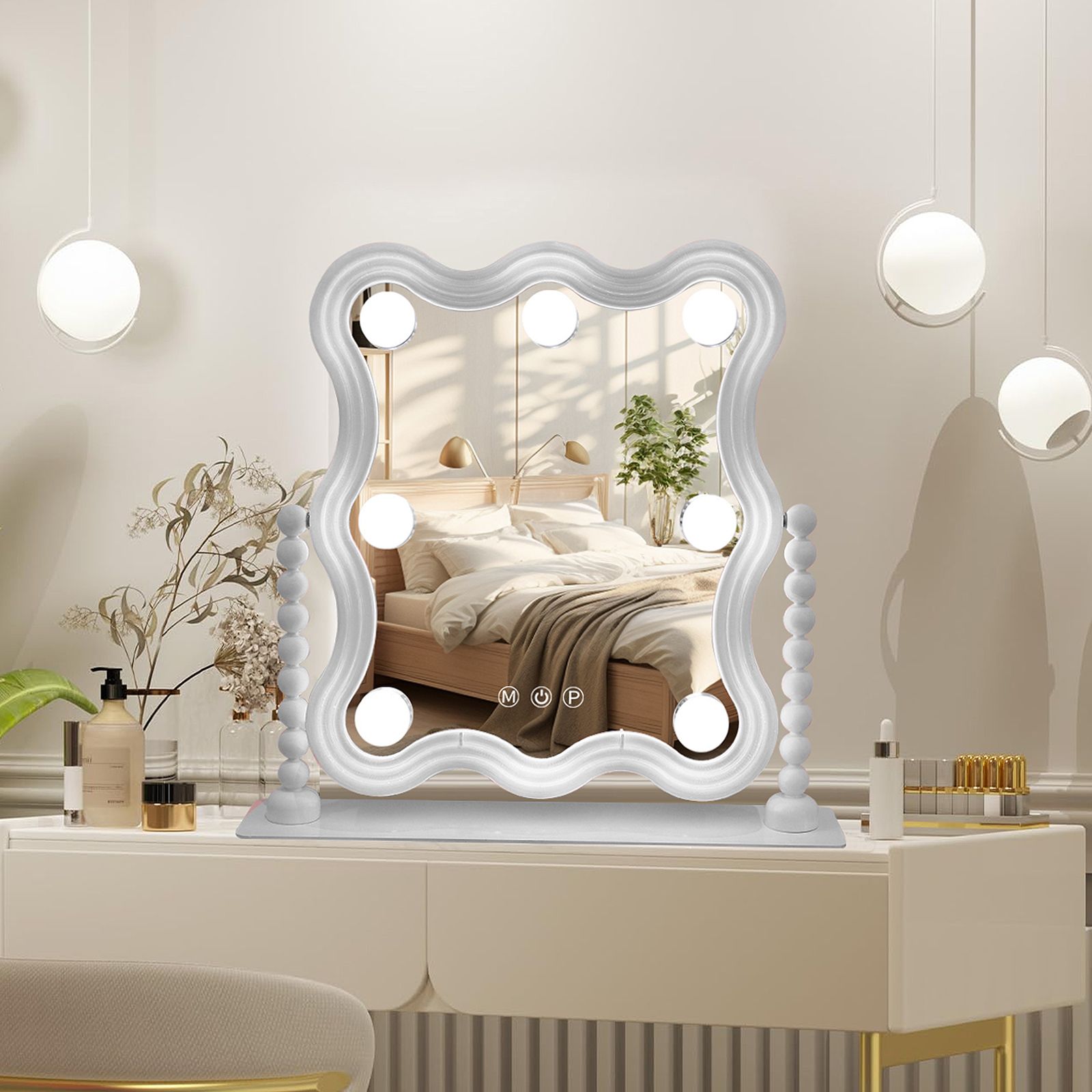 INMTFEI Wave-shaped LED Vanity Mirror with Lights, 3-Colour,Dimmable Lighting