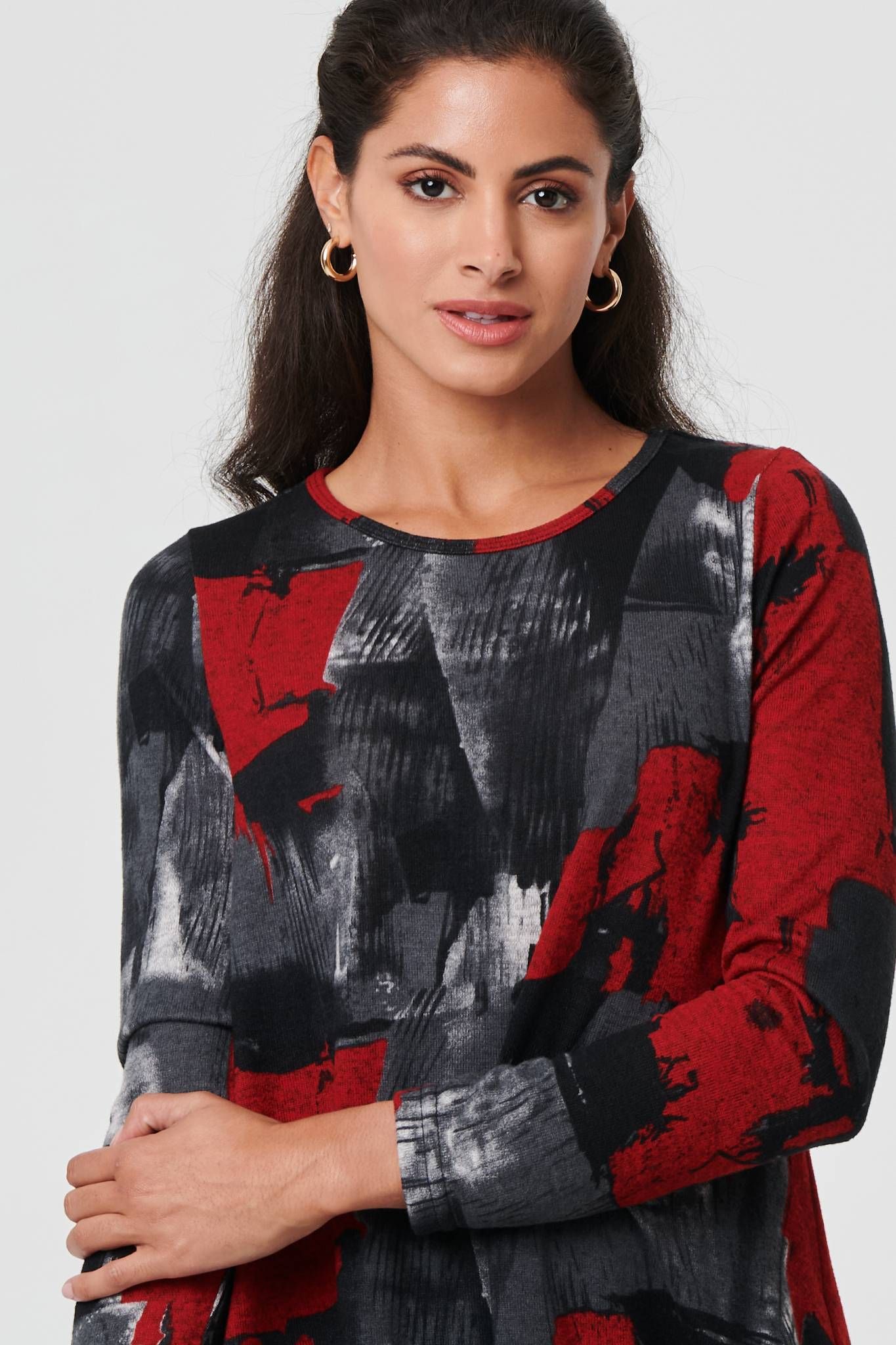 Izabel London Printed Long Sleeve Short Shift Dress