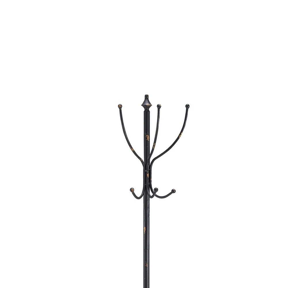 Industrial Style Corner Metal and Wood Coat Rack, Black and Brown