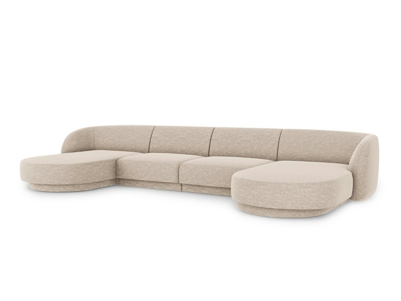 MILEY - Canapé panoramique 5 places en tissu chenille beige