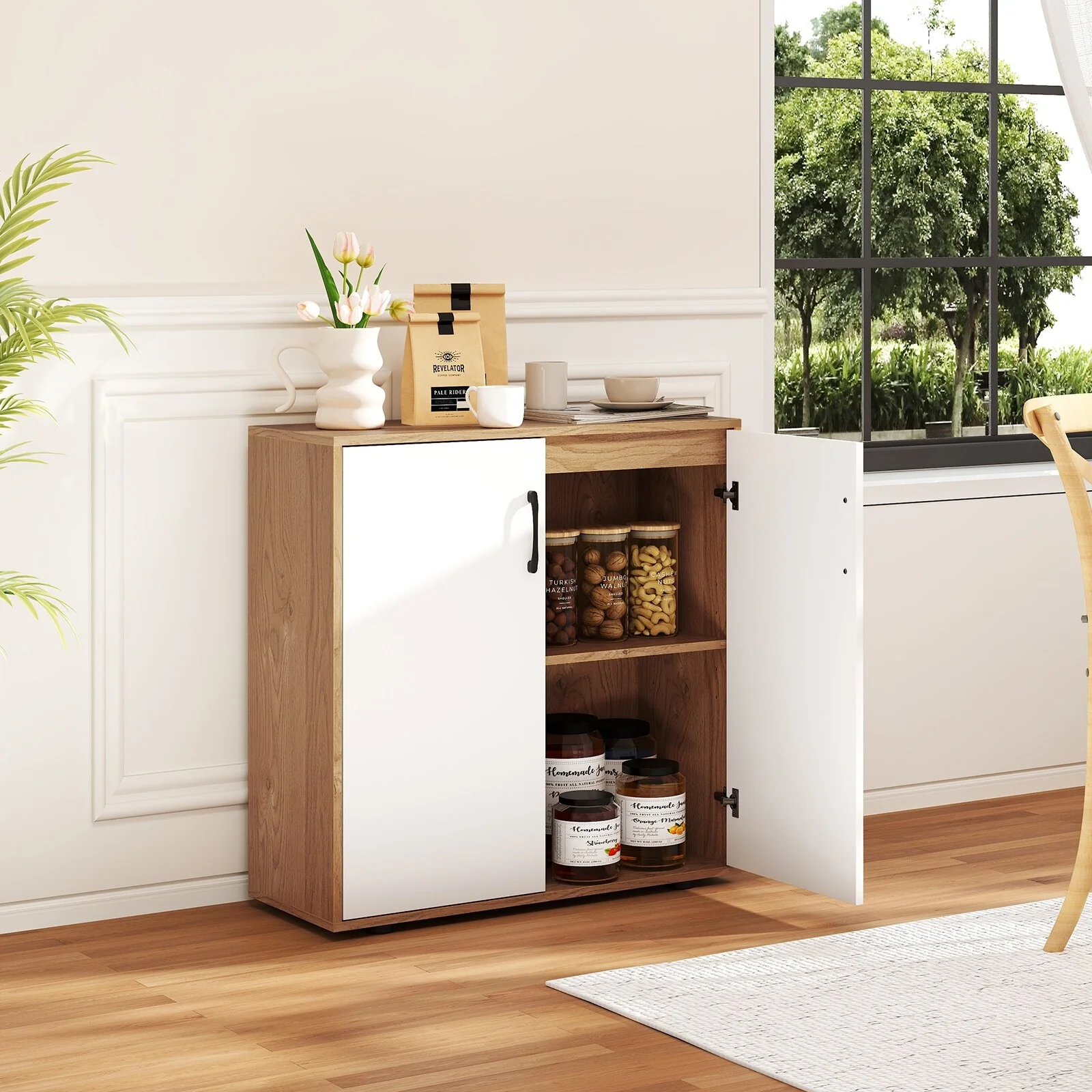 Engineered Wood Storage Bar Cabinet with Adjustable Shelves and Soft-Close Doors - 31.5 L x 13 W x 32.5 H