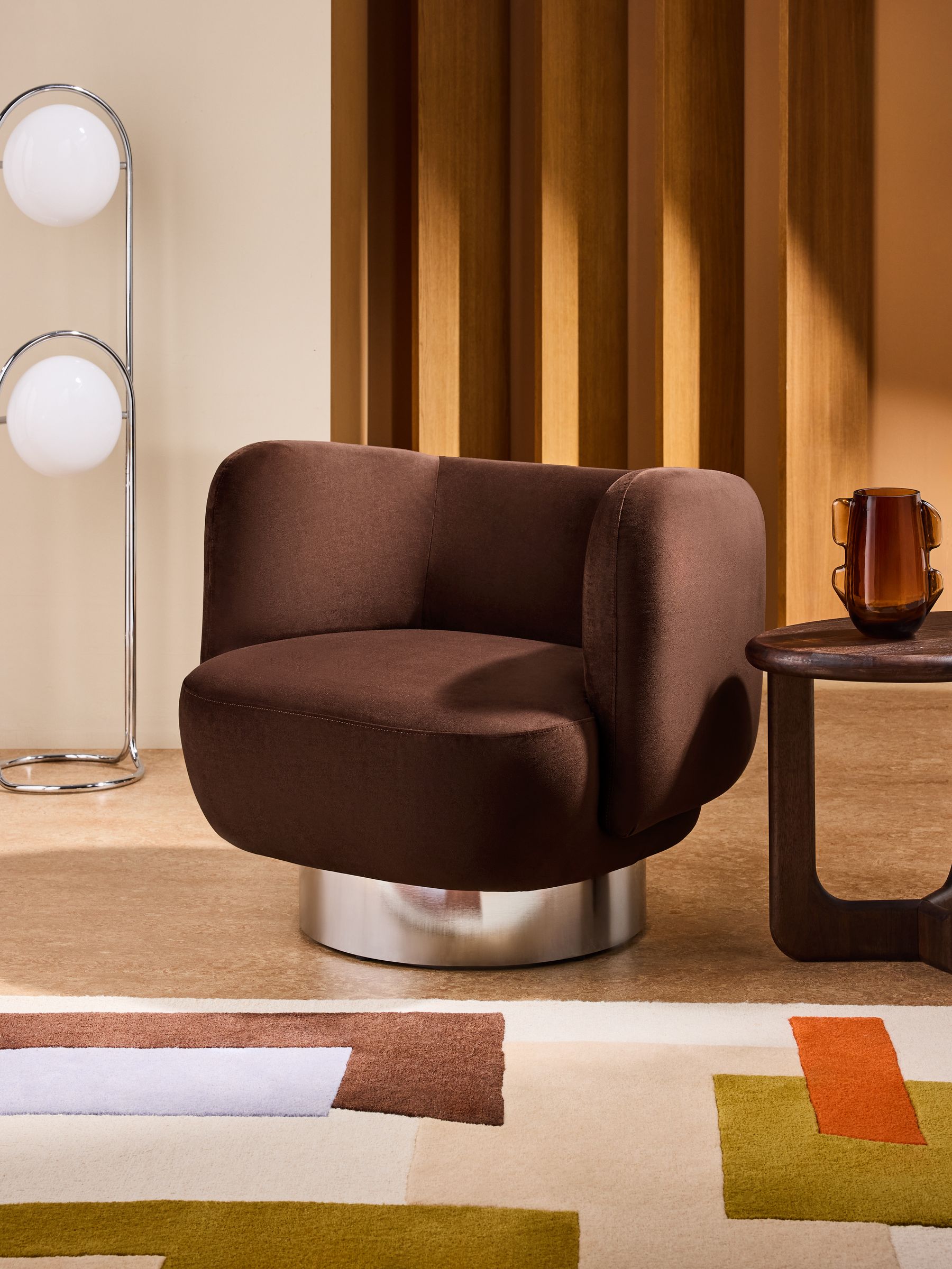 Novara Swivel Accent Chair in Chocolate Brown Velvet