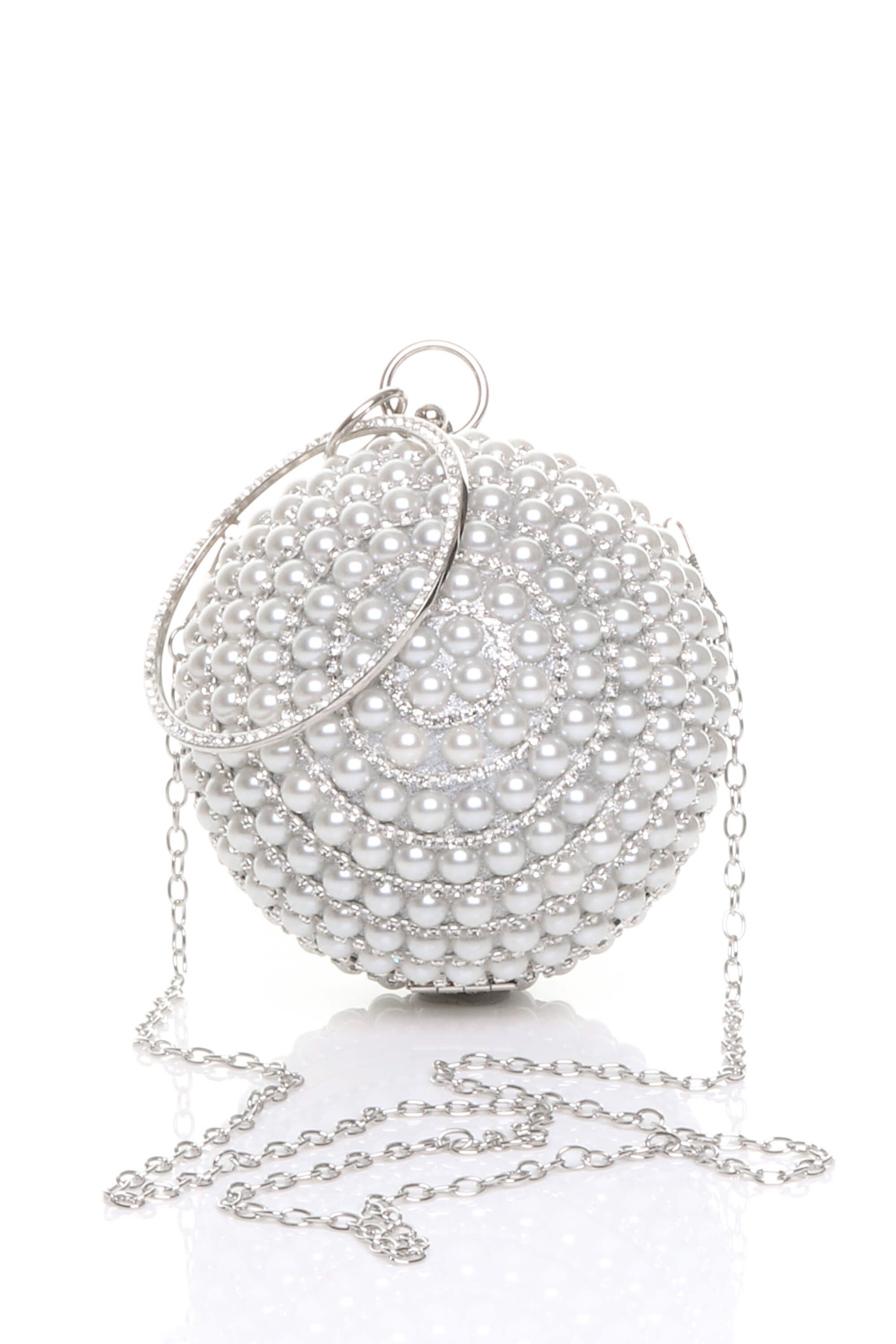 AJVANI Diamante Pearl Evening Party Spherical Ball Bag