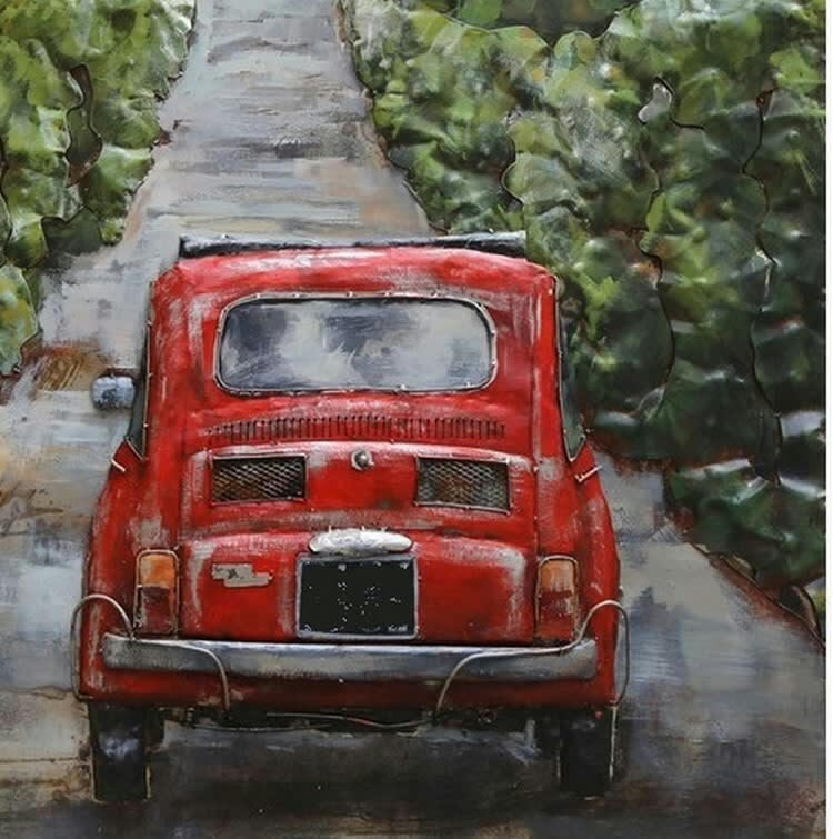 MÉTAL BRASS - Tableau relief en métal fiat rouge 100x100