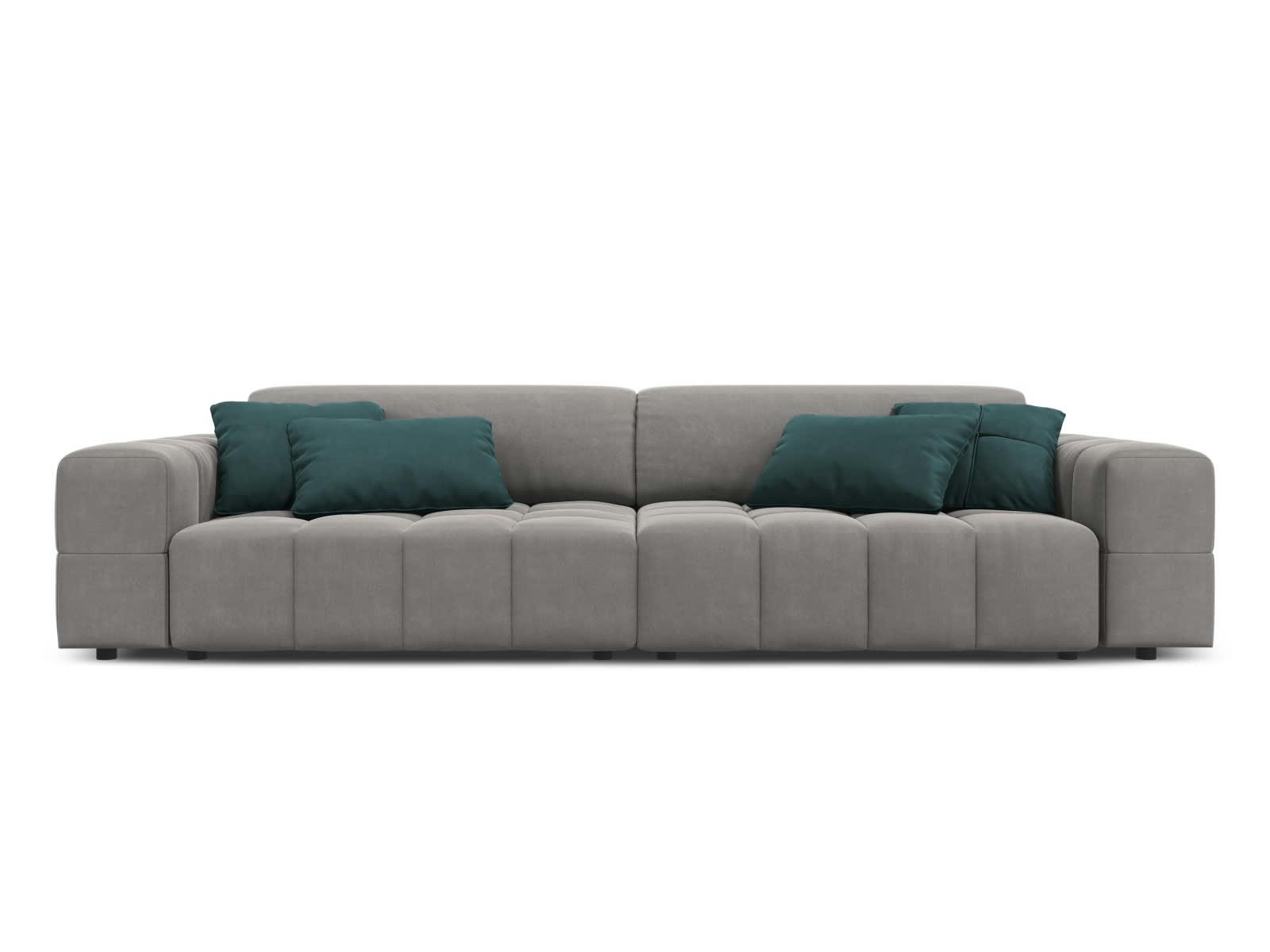 LUC - Canapé 4 places en tissu velours gris clair