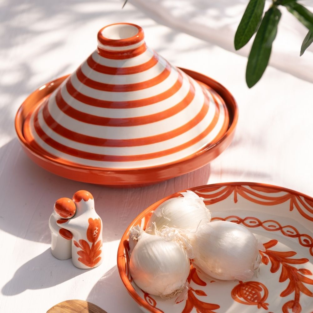J-Line tajine Granada - keramiek - wit/oranje