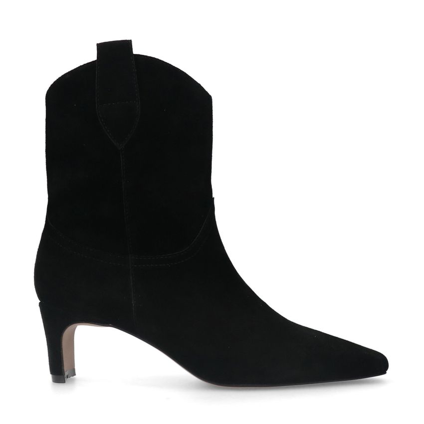 Manfield Zwarte suède enkellaarsjes met hak