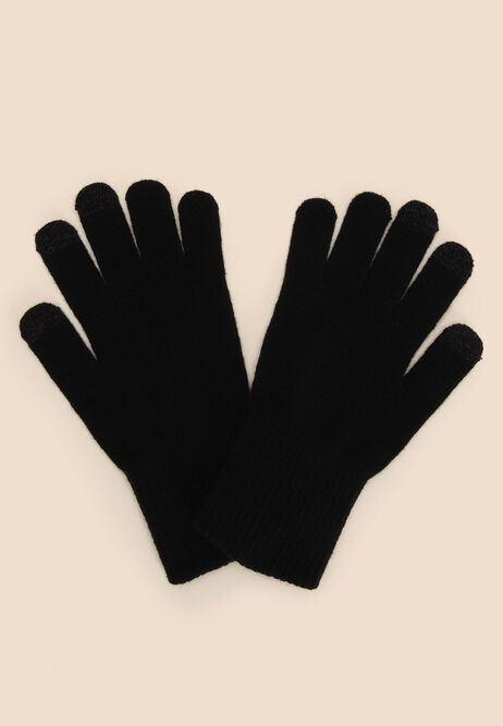 Womens Black Knit Touch Screen Gloves